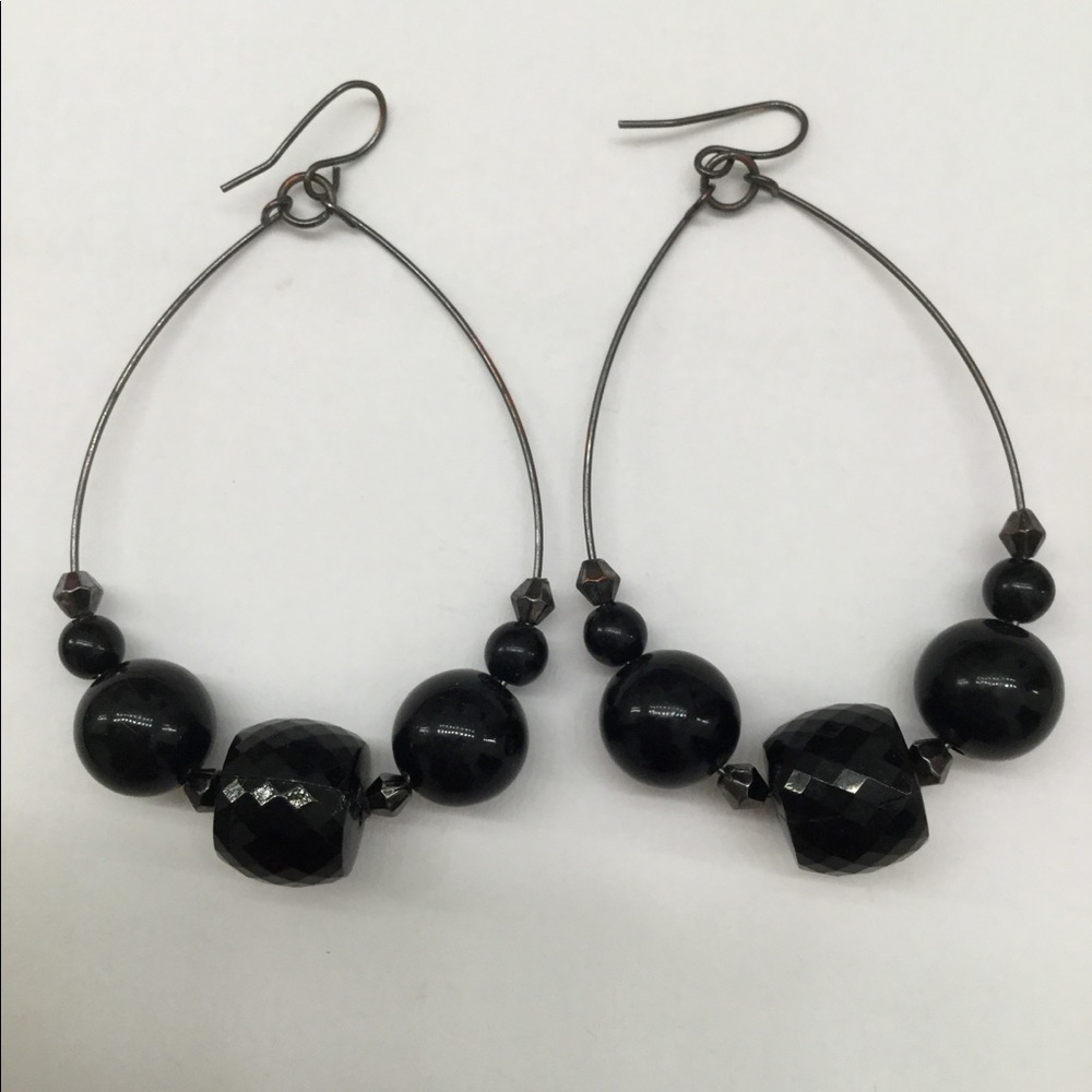 Black beaded hoop earrings